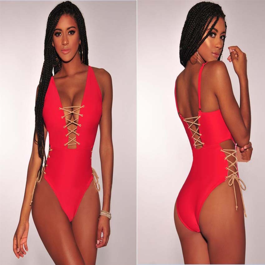 Bikini une pièce sexy en dentelle de couleur unie