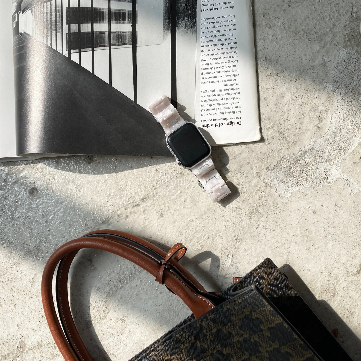 Adecuado para Applewatch Patrón de concha gris blanco Correa de Apple de resina ligera respetuosa con el medio ambiente