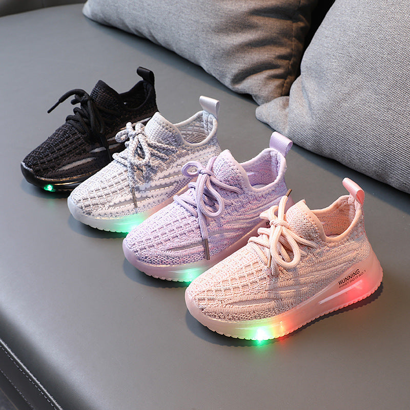 Pour les garçons, baskets lumineuses en tricot respirant
