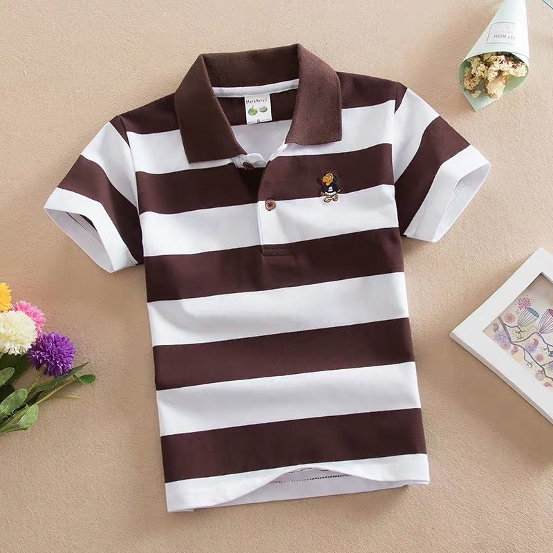 CUHK T-shirt pour enfants Polo à revers rayé en coton