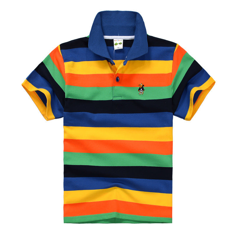 CUHK T-shirt pour enfants Polo à revers rayé en coton