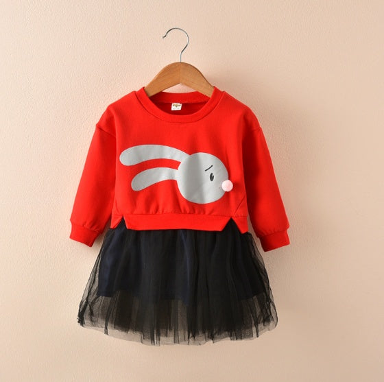 Nouveau printemps infantile jupe 1 robe à manches longues 2 femme bébé dessin animé 3 4 robe de princesse robe en dentelle marée