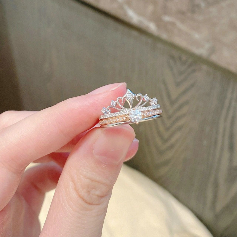 Castle Fireworks Moissanite Ring Crown White Rose Two-color Gold One Multi-wear Twin Women