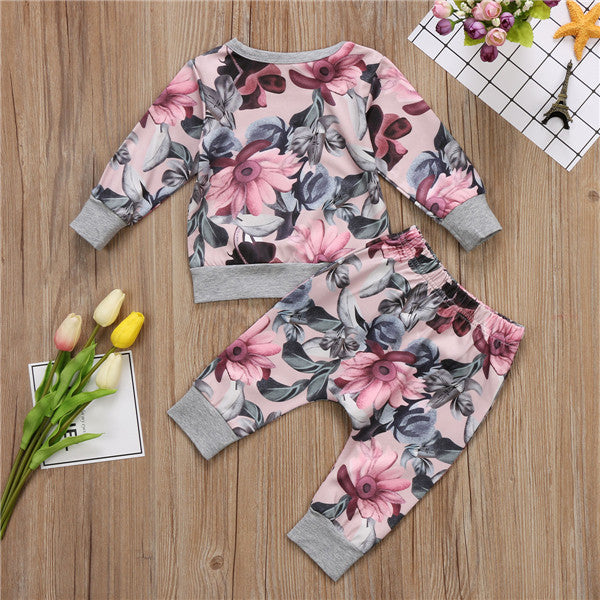 Conjunto de ropa de estilo otoñal para niña, ropa para recién nacido, traje con estampado de flores de ocio, conjuntos de ropa para niña