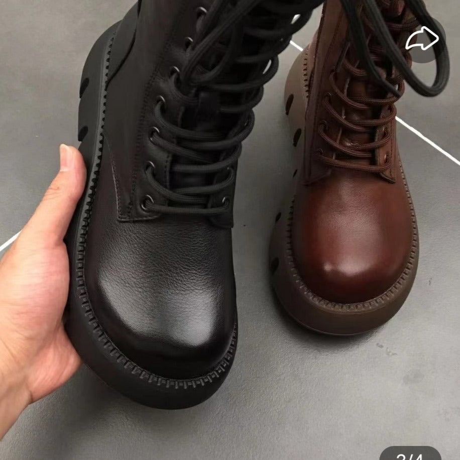 Botas de moda con forro polar para otoño e invierno, cómodas, de tacón bajo, estilo Retro, de charol, estilo británico
