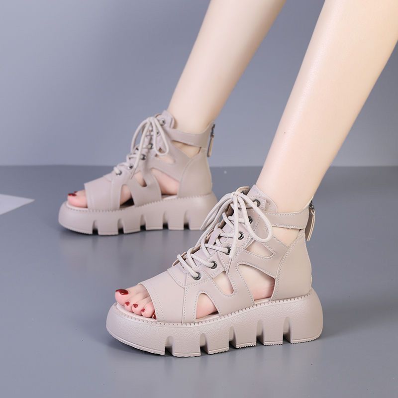Sandalias de muffin retro huecas cómodas para mujer