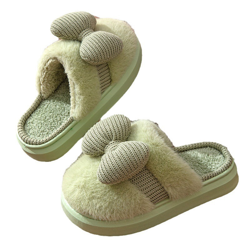 Pantoufles d'intérieur en coton pelucheux avec nœud