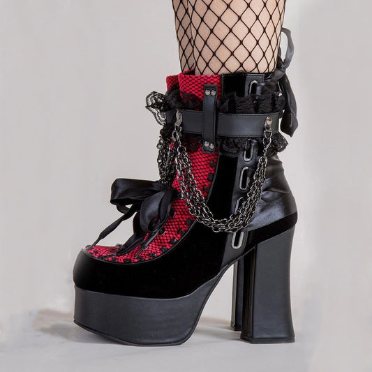 Botines de mujer de piel sintética con plataforma de tacón grueso retro gótico