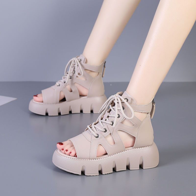 Sandalias de muffin retro huecas cómodas para mujer