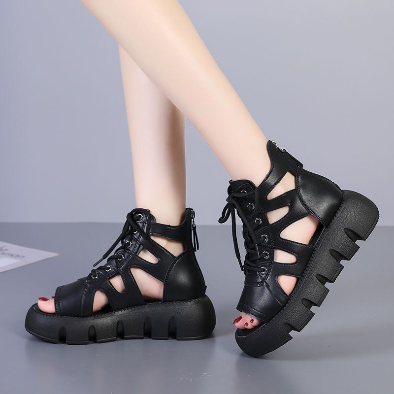 Sandalias de muffin retro huecas cómodas para mujer