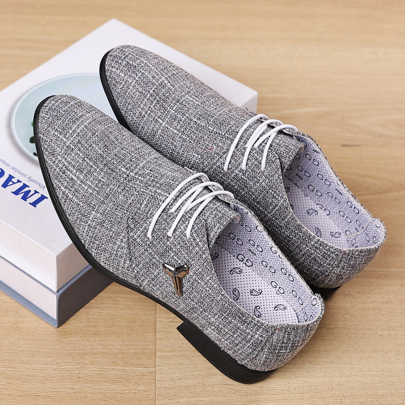 Chaussures en toile de lin pointues respirantes en tissu grande taille pour hommes