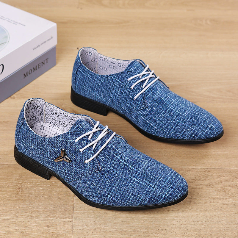 Chaussures en toile de lin pointues respirantes en tissu grande taille pour hommes
