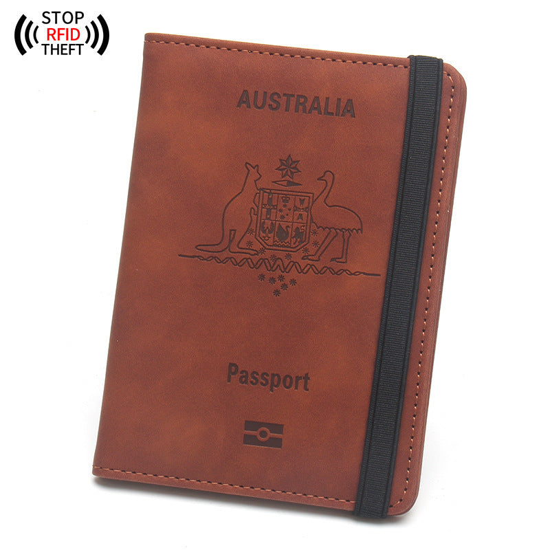 Étui pour passeport australien antimagnétique, plusieurs fentes pour cartes, sangle en caoutchouc, veste pour passeport