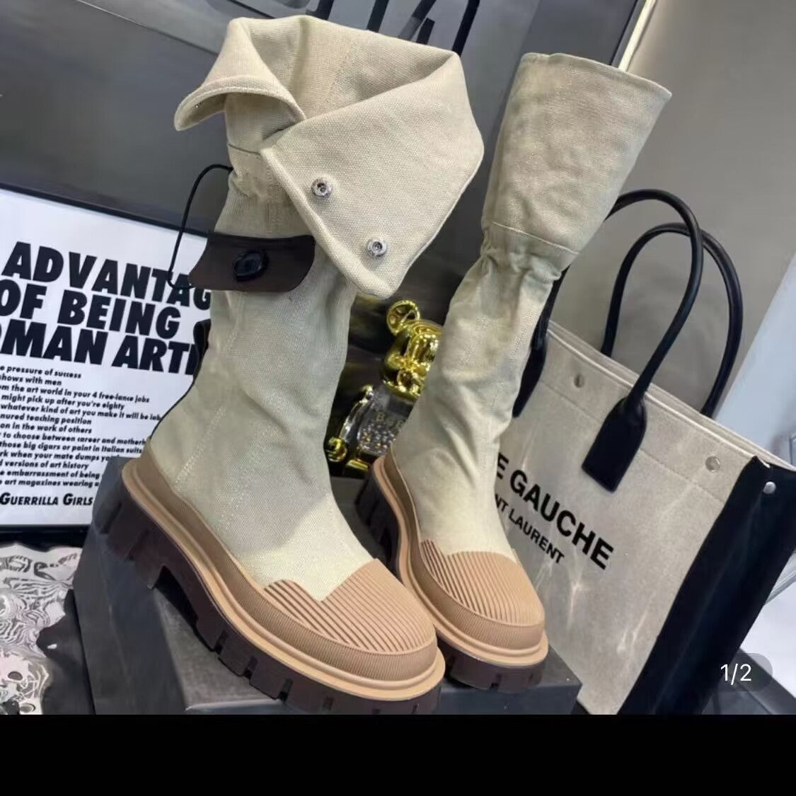 Denim femme bottes toile fond épais tête ronde