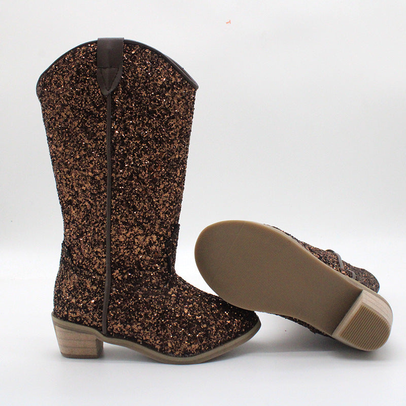 Botas altas retro con cremallera lateral en polvo de cebolla para niñas jóvenes y pequeñas