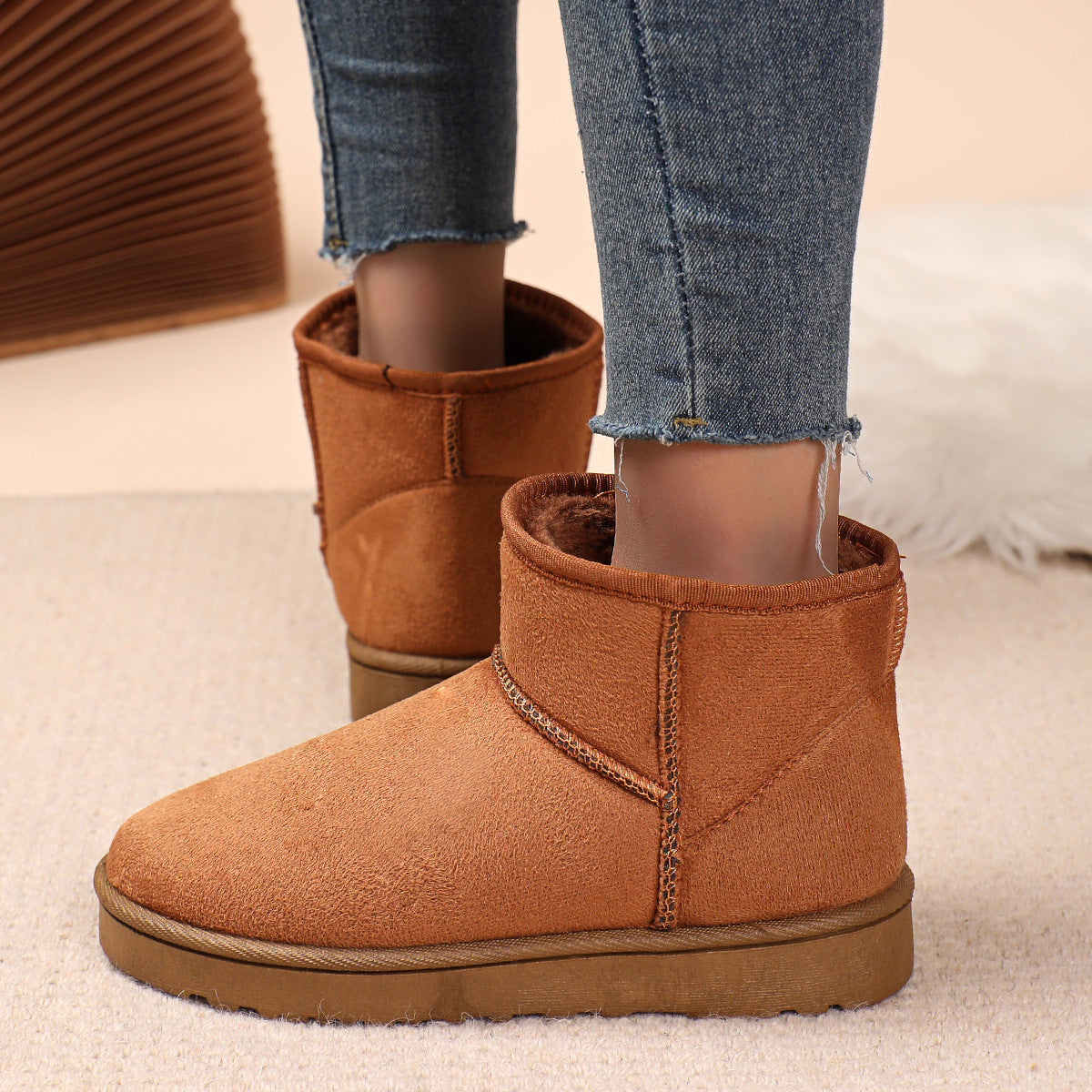 Botas de nieve de terciopelo de algodón cálido para mujer de invierno