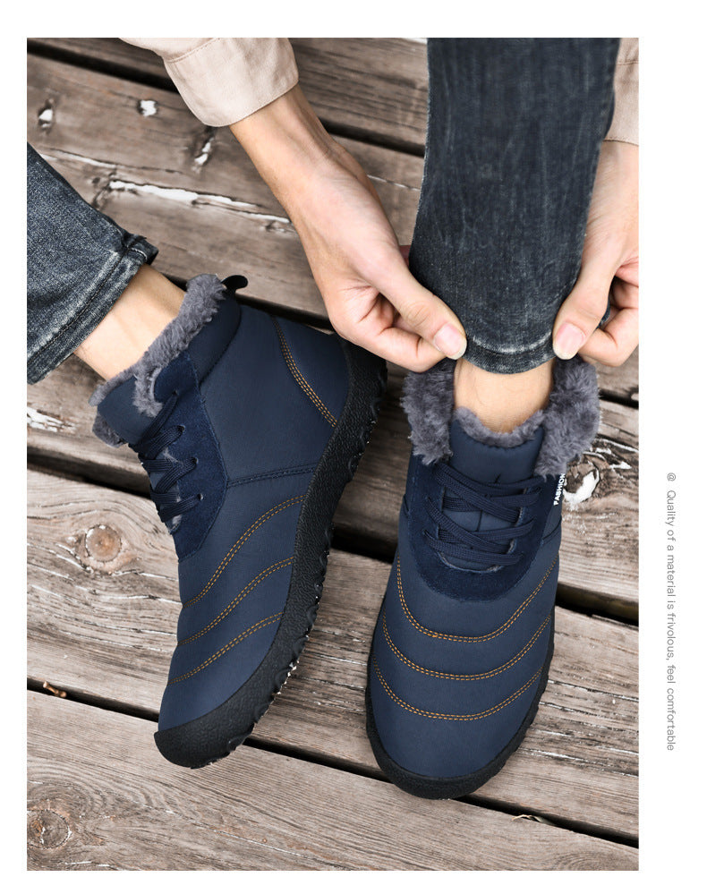 Chaussures en coton grande taille, bottes de neige chaudes et décontractées à fond plat, doublées de polaire