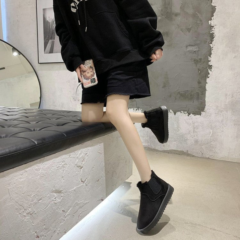 Bottes de neige pour femmes mode velours rembourré épais plat