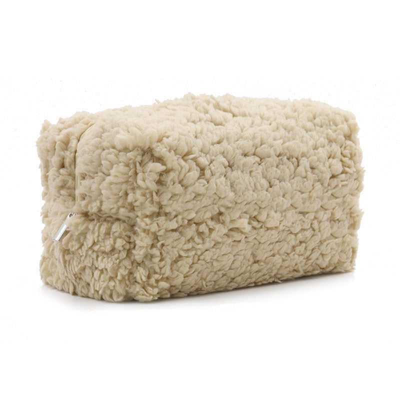 Sac de rangement de cosmétiques en peluche à fermeture éclair