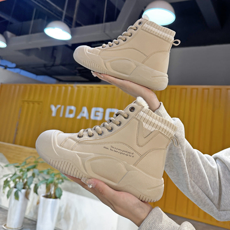Chaussures décontractées montantes doublées de polaire pour femmes, automne et hiver