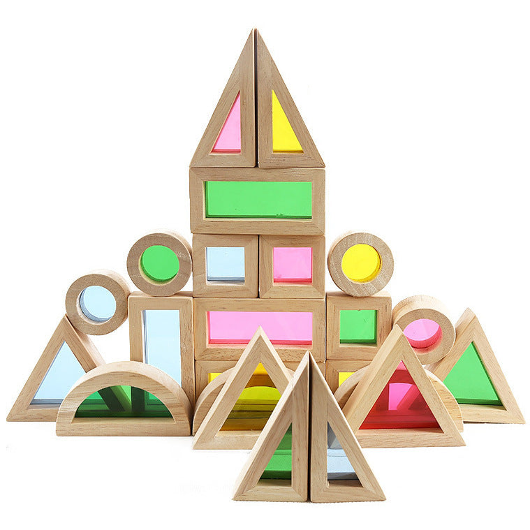 Bloques de apilamiento de arcoíris de madera, juguetes creativos coloridos de aprendizaje y construcción educativa