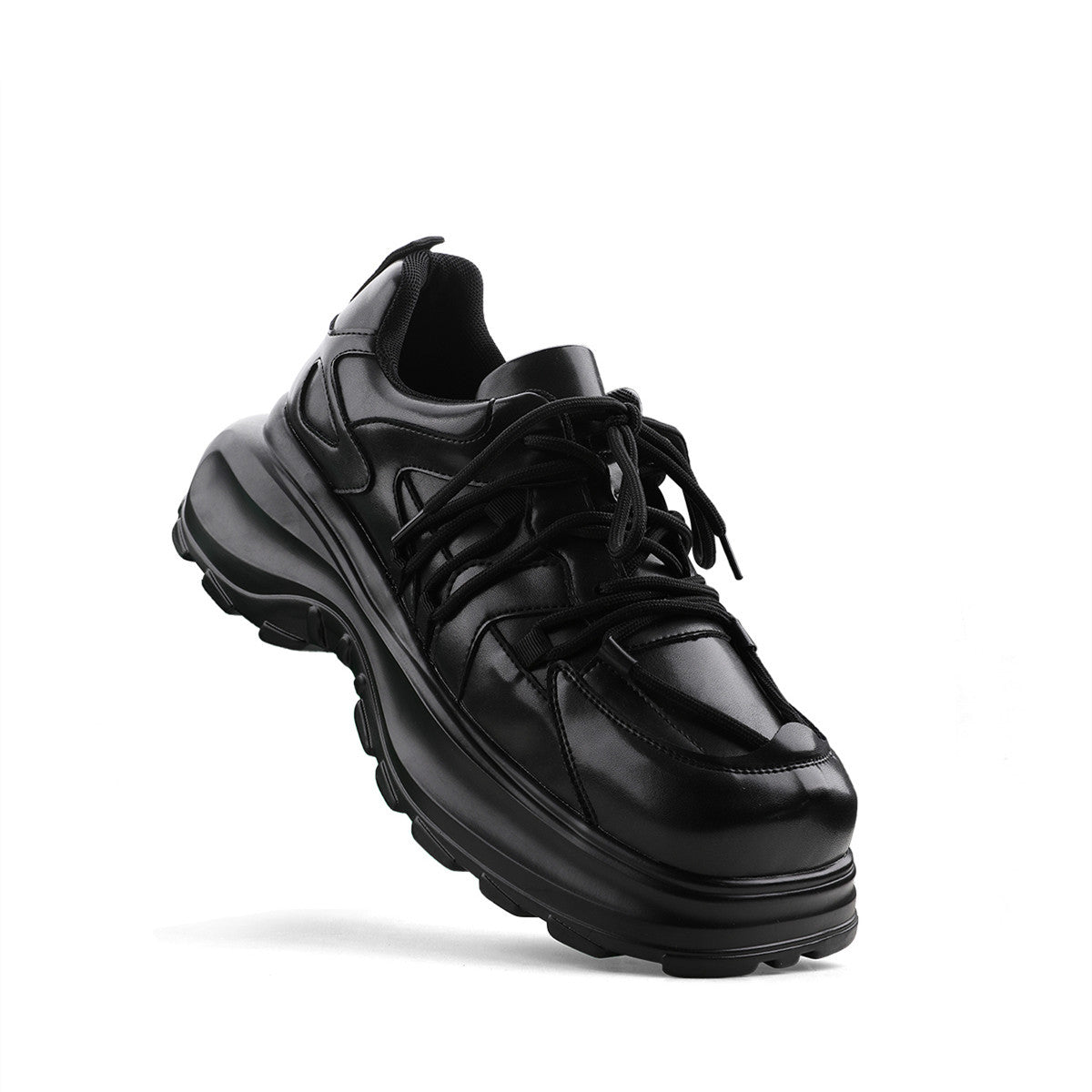 Zapatillas de deporte con cabeza cuadrada de piel de vaca con parte inferior gruesa a la moda para hombre