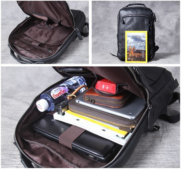 Mochila de cuero Mochila de viaje de piel de vaca de primera capa hecha a mano para hombre