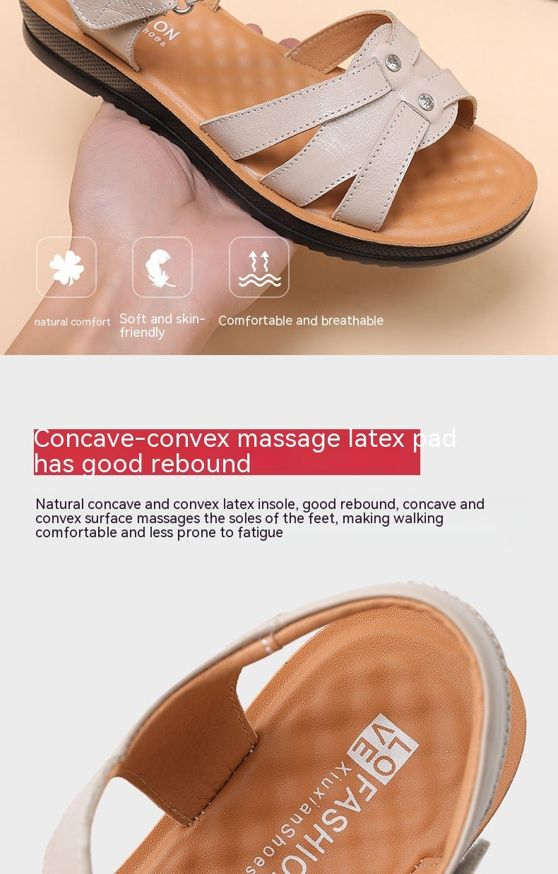 Chaussures plates antidérapantes en cuir véritable pour femmes d'âge moyen et âgées