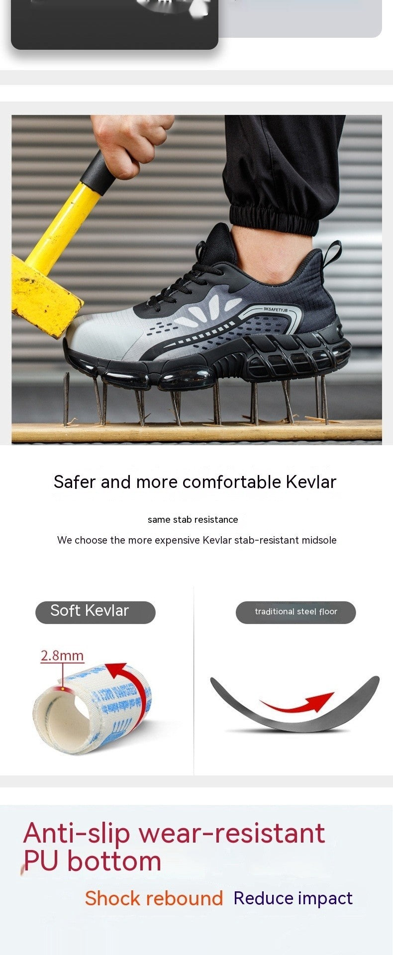 Chaussures de sécurité de travail fines Flyknit, résistantes à l'usure, Anti-écrasement et Anti-pénétration, respirantes et absorbant les chocs