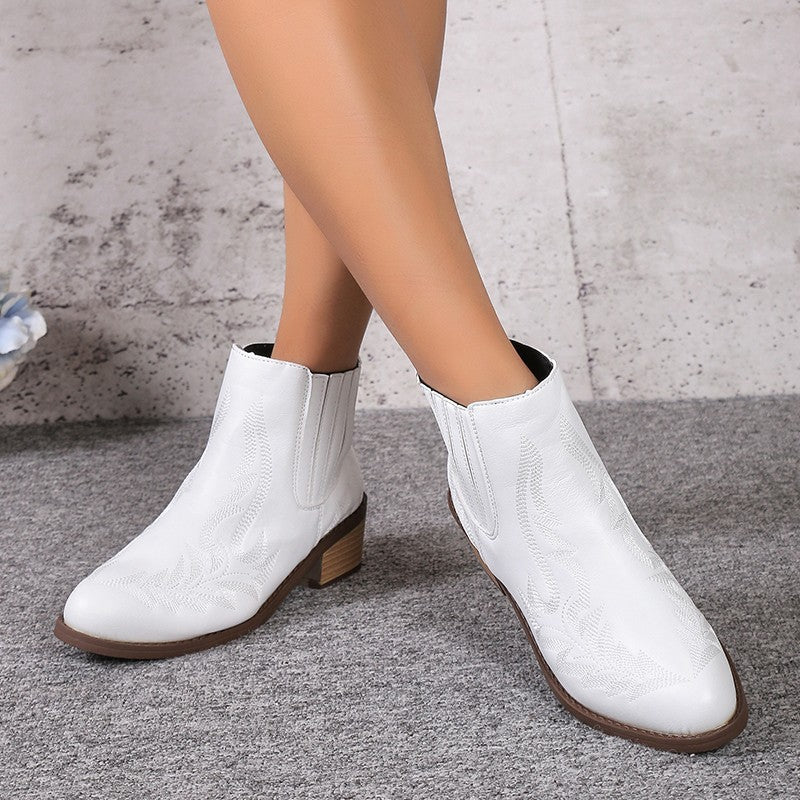 Bottines brodées Martin Vintage à bout pointu et talon épais pour femmes
