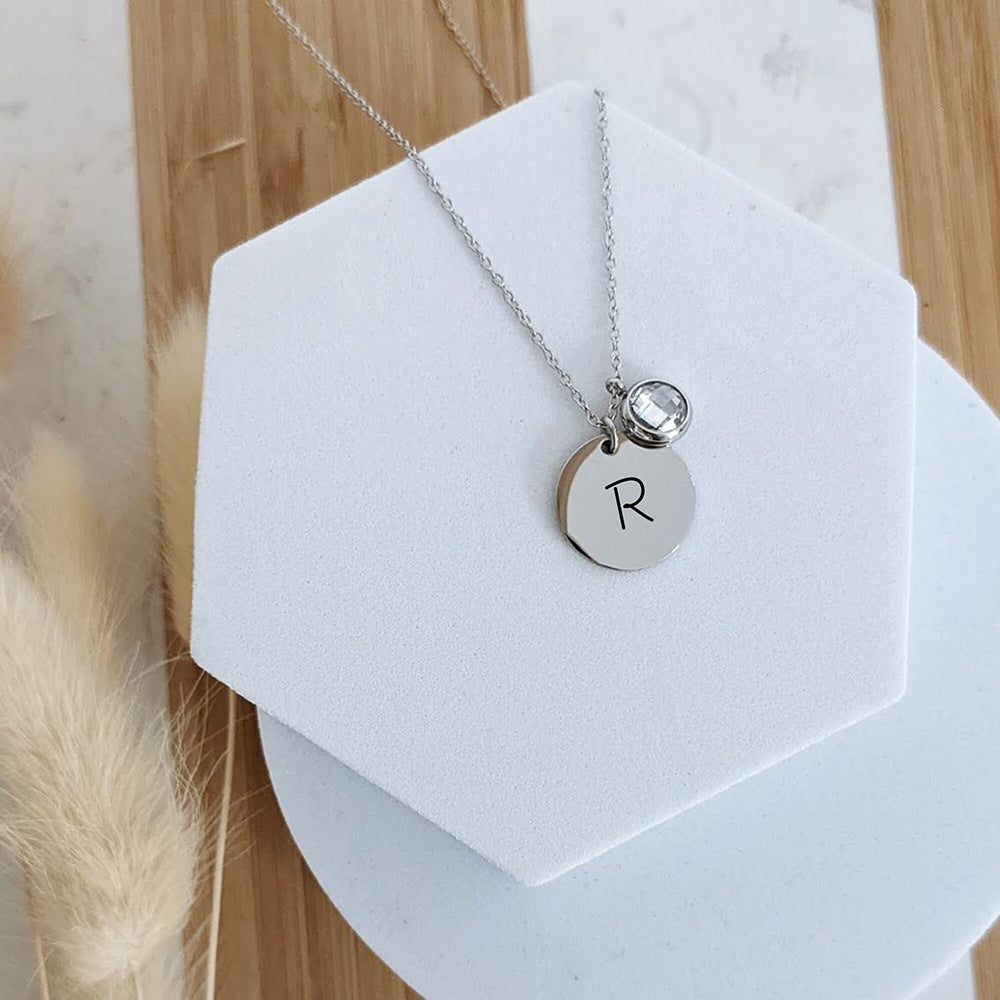 12 Color Birthstone Stainless Steel Disc Engraved DIY Necklace