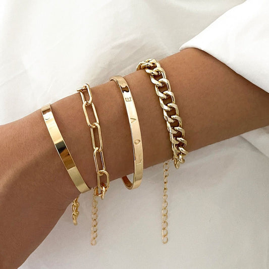 Bracelet Punk en dentelle, chaîne avec lettres anglaises, ensemble de quatre pièces d'amour