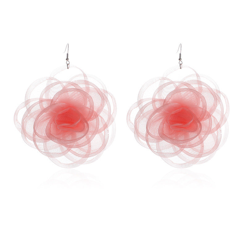 Chiffon Retro Three-dimensional Advanced Rose Camellia Stud Earrings