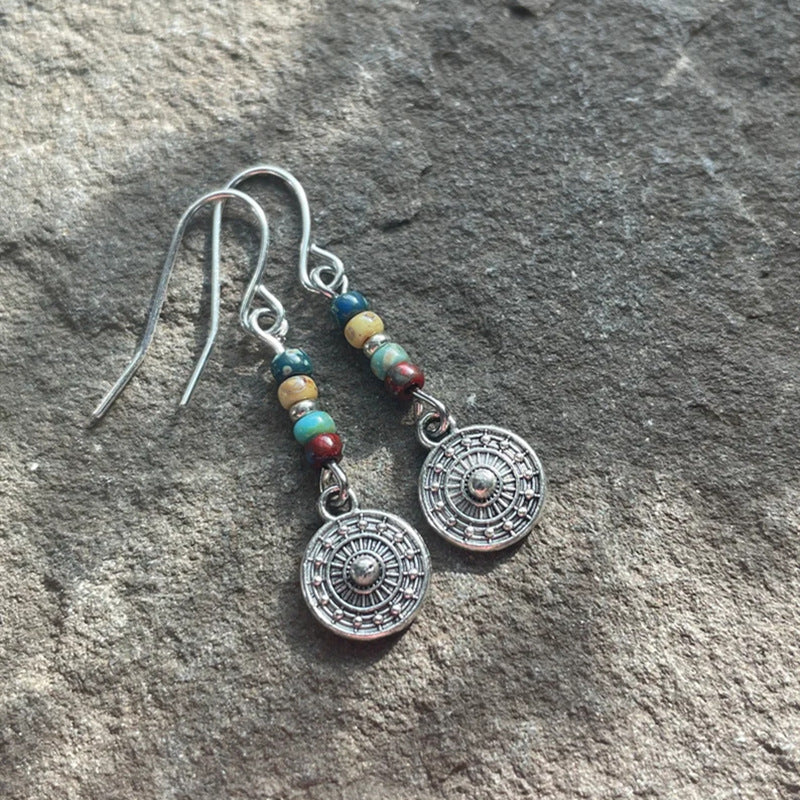 Bohemian Round Beaded Pendant Earrings Vintage