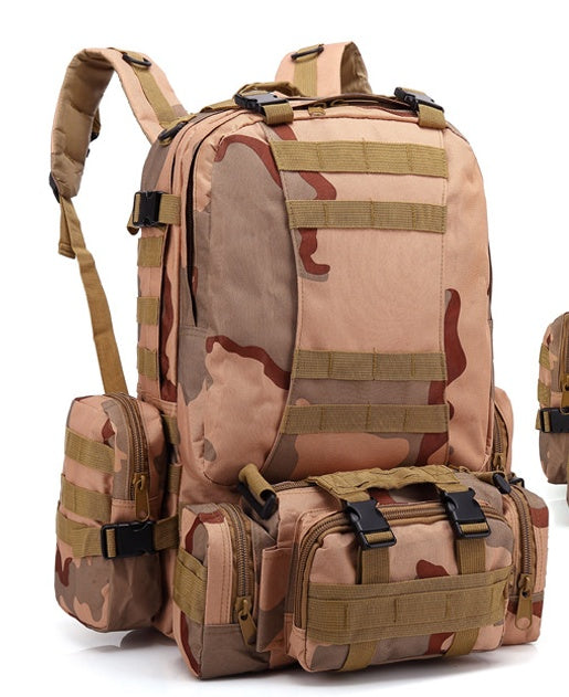 Mochila de viaje para hombre Mochila de tela Oxford para exteriores Tácticas de camuflaje del ejército Bolso de hombro doble Montañismo Mochila combinada grande