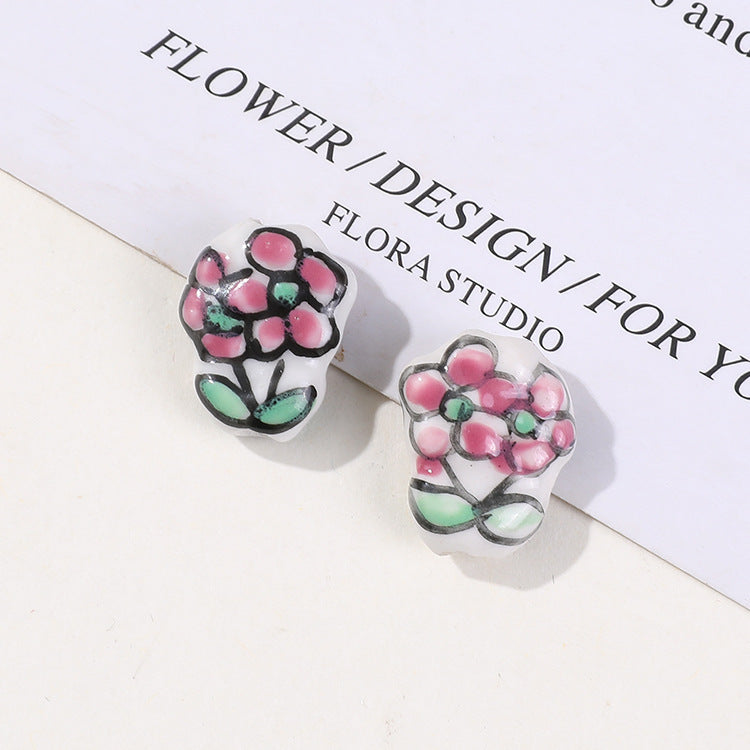 Hand Painted Tulip Rose Ceramic Beads