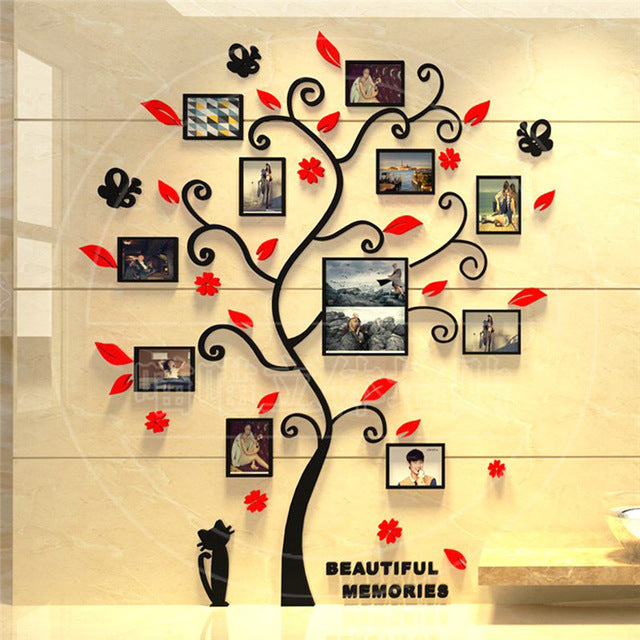 Vinilo decorativo árbol marco de fotos familiares