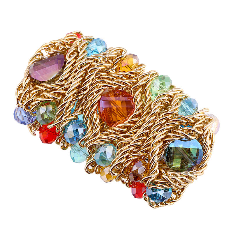 Bracelet en verre de cristal de pierre précieuse tissé à la main en aluminium avec fermeture éclair