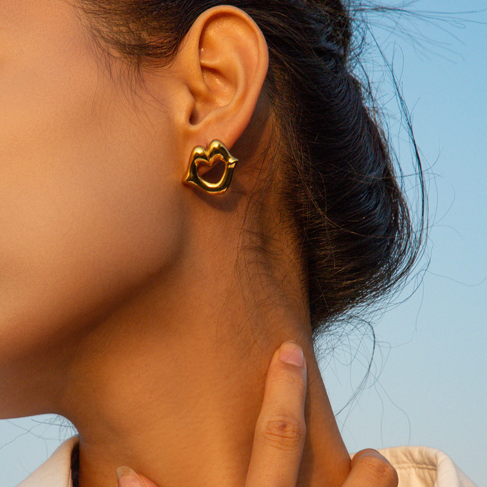 INS New 18K Gold Stainless Steel Lip Stud Earrings