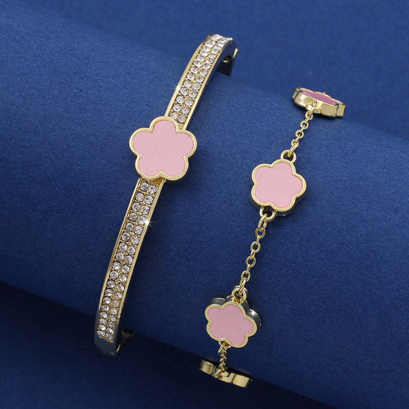 Bracelet porte-bonheur à cinq pétales de fleurs, deux pièces, à cinq feuilles, pour femmes