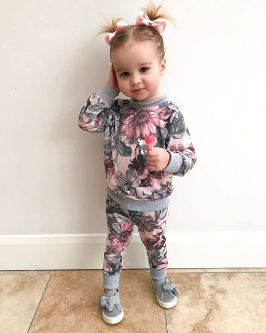 Conjunto de ropa de estilo otoñal para niña, ropa para recién nacido, traje con estampado de flores de ocio, conjuntos de ropa para niña