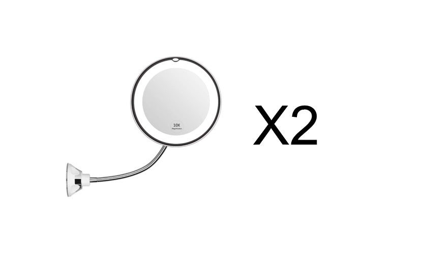 Espejo de maquillaje con luz LED brillante, giratorio 360 y aumento de 10x