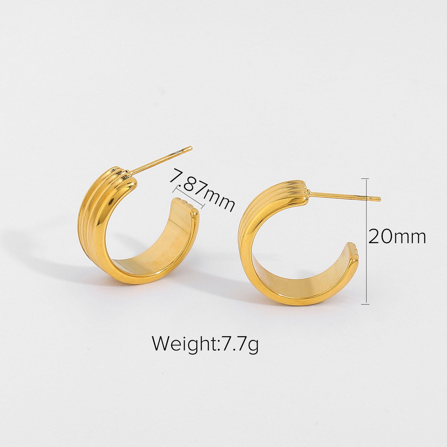 18K Vacuum Gold Plated L Stainless Steel Three-layer C Shape Tire Earrings