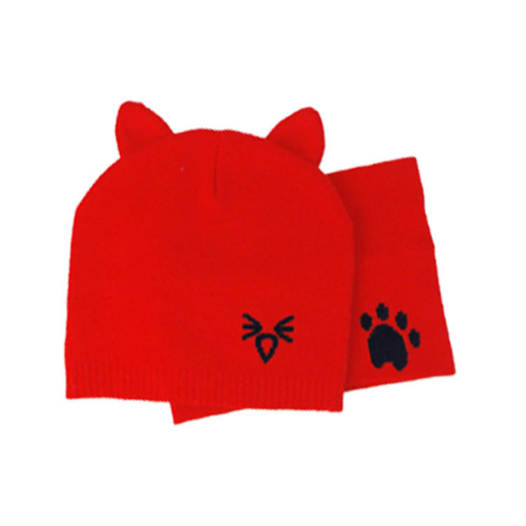 Ensemble chaud pour bébé, écharpe tricotée, protection des oreilles, chapeau pour bébé garçon et fille, bonnet d'hiver, écharpes, costumes, chat de dessin animé, nouveau-né