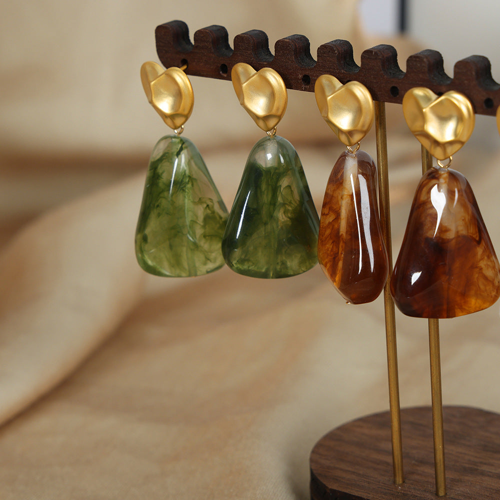 Retro Fashion And Personalized Exaggerated Geometric Blooming Resin Pendant Earrings