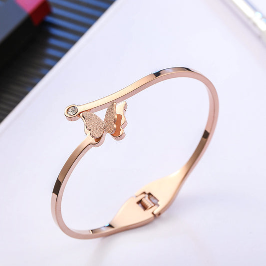 Rose Gold Titanium Steel Butterfly Female Simple Bracelet
