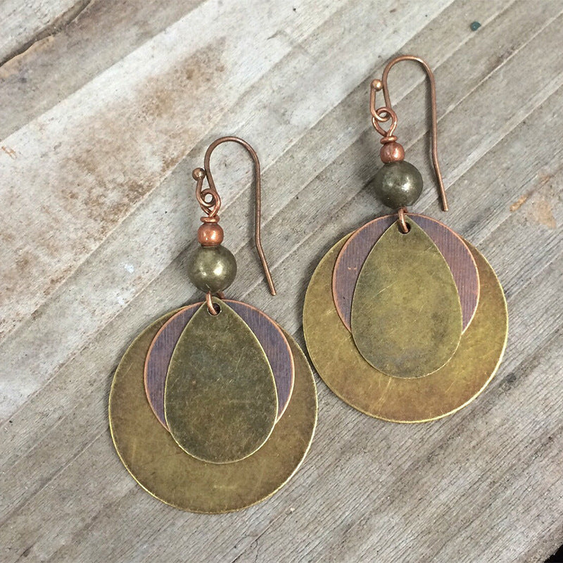 Bohemian Retro Ethnic Style Ornament Distressed Bronze Circle Multi-layer Earrings