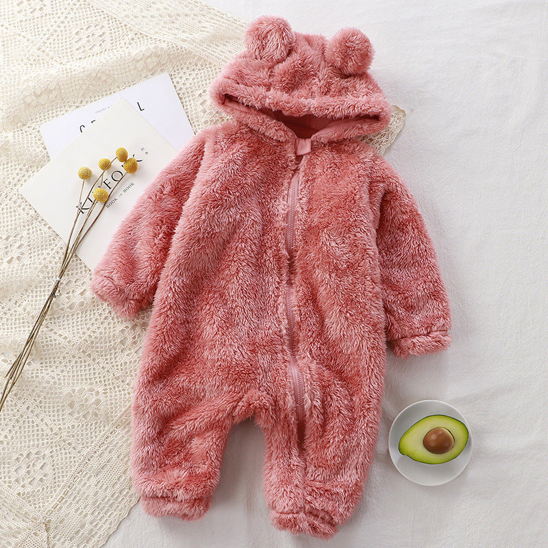Barboteuse chaude une pièce pour bébé, vêtements d'extérieur en peluche pour nouveau-né, hiver