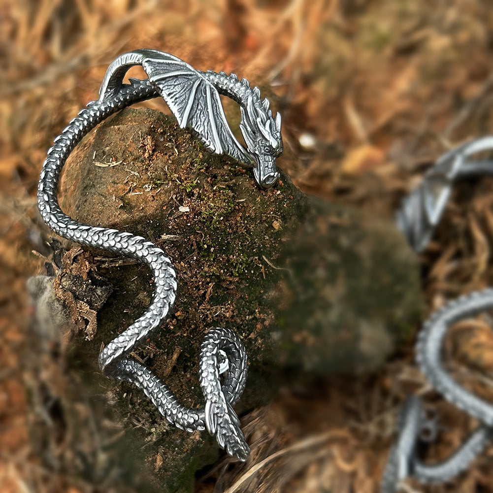 Boucles d'oreilles dragon gothique punk rétro en acier inoxydable