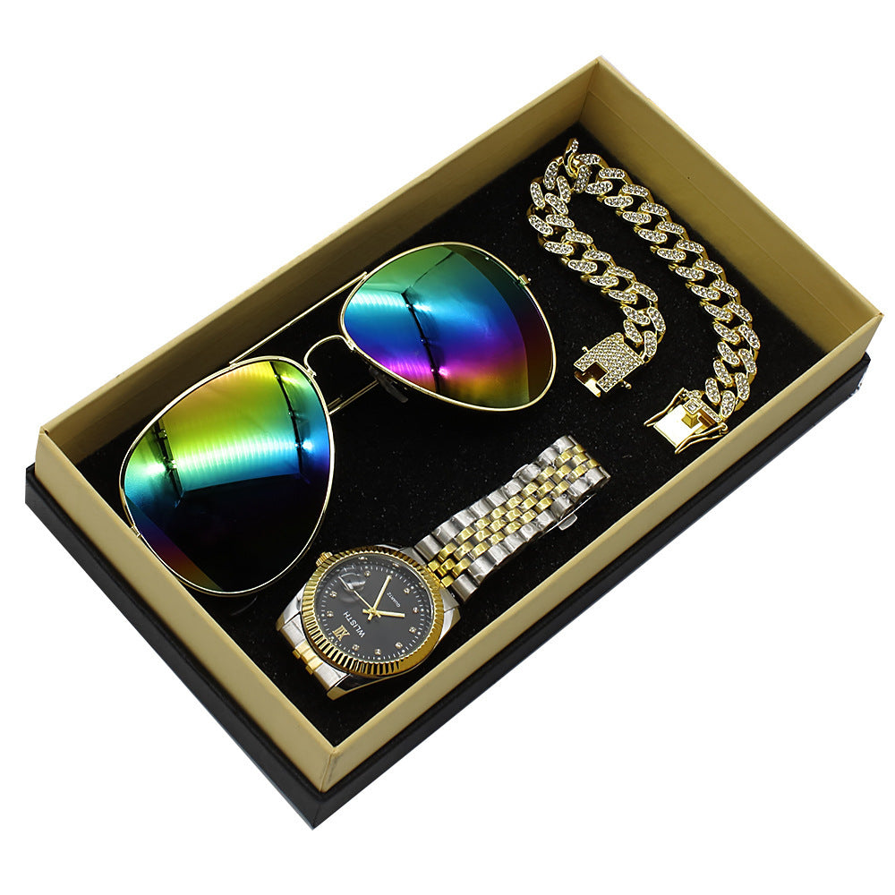 Montre-bracelet lunettes nouvelle montre pour hommes affaires commerce extérieur lunettes de soleil montre boîte-cadeau costume